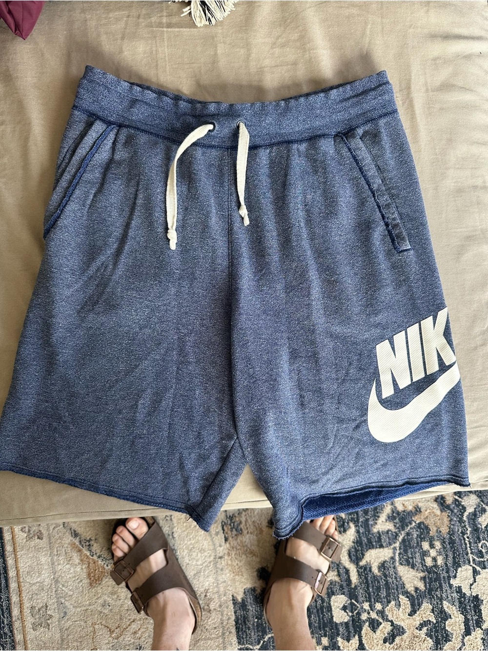 Nike Men's Heather Blue Athletic Drawstring Shorts with White Logo